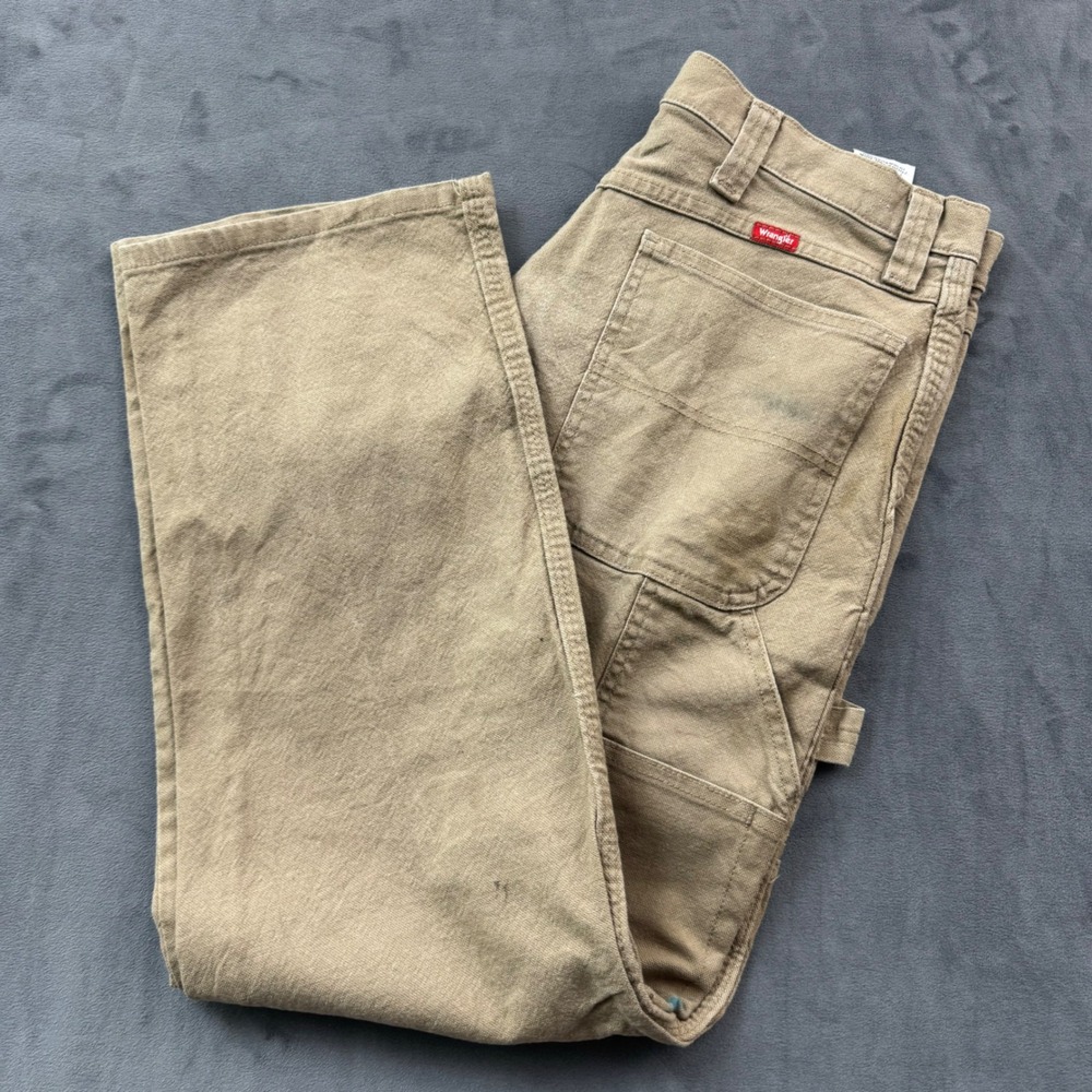 Wrangler Mens Carpenter Pants Tan Canvas Workwear 34x30 1094LXWCK Distressed